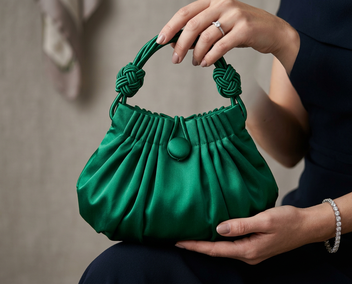 Smeraldo Knot — borsa da cerimonia in pura seta artigianale Wanda Bellotti