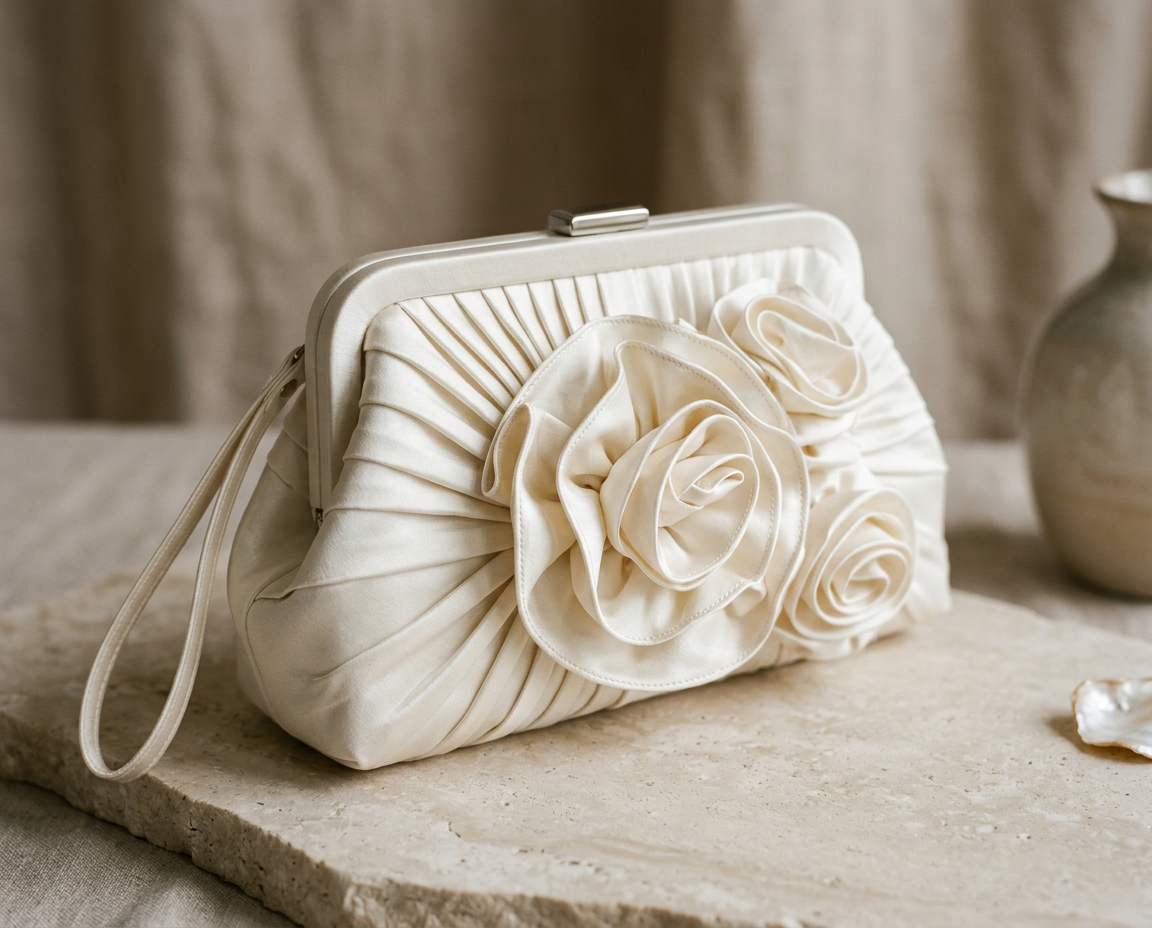 Clutch Rosa Bianca — borsa da cerimonia in pura seta artigianale Wanda Bellotti