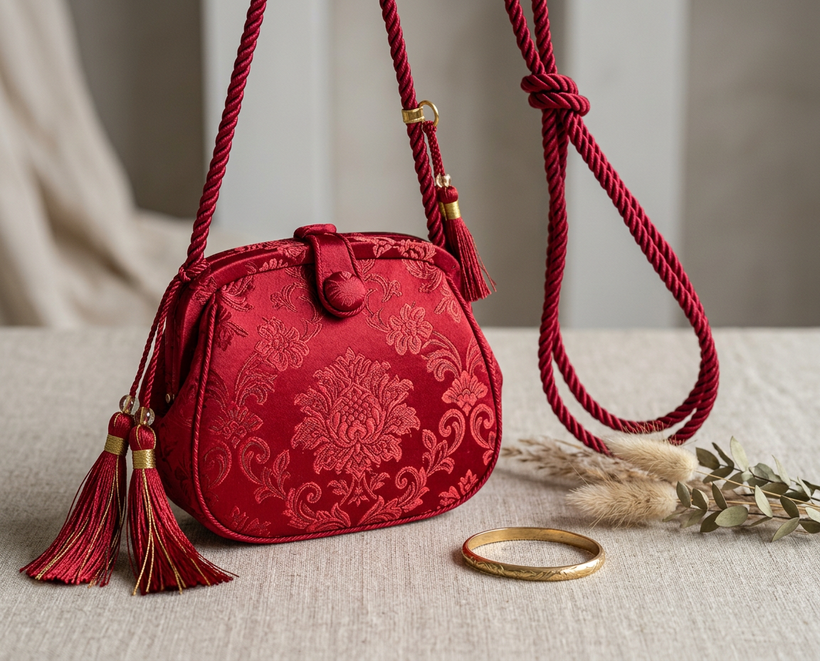 Rubino Jacquard — borsa da cerimonia in pura seta artigianale Wanda Bellotti