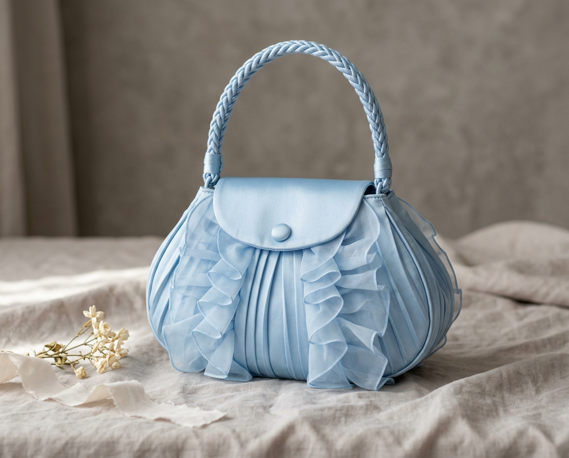 Celeste Volant — borsa da cerimonia in pura seta artigianale Wanda Bellotti