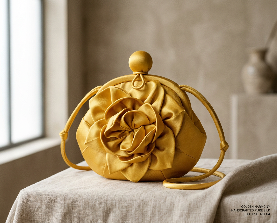Rosa d'Oro — borsa da cerimonia in pura seta artigianale Wanda Bellotti