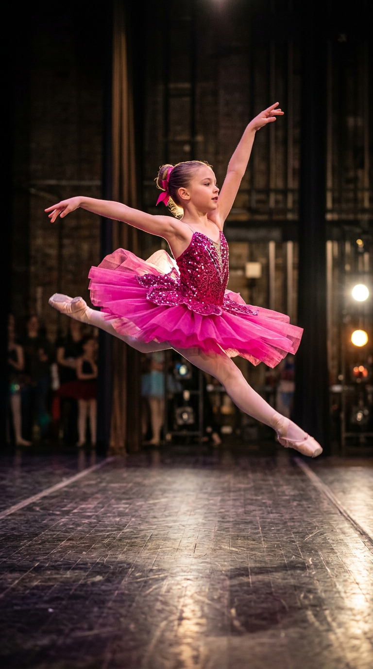Fuxia Scintilla — costume da danza per bambina, atelier Wanda Bellotti