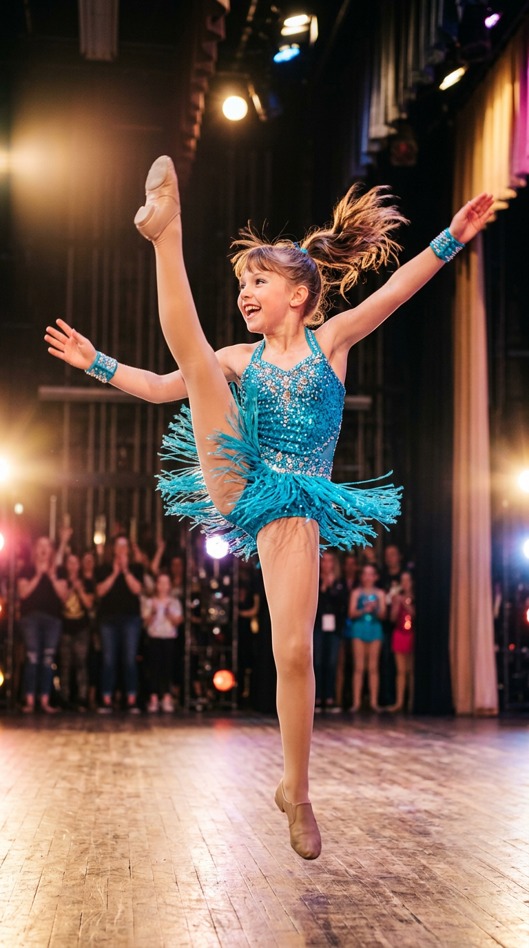 Turchese Jazz — costume da danza per bambina, atelier Wanda Bellotti