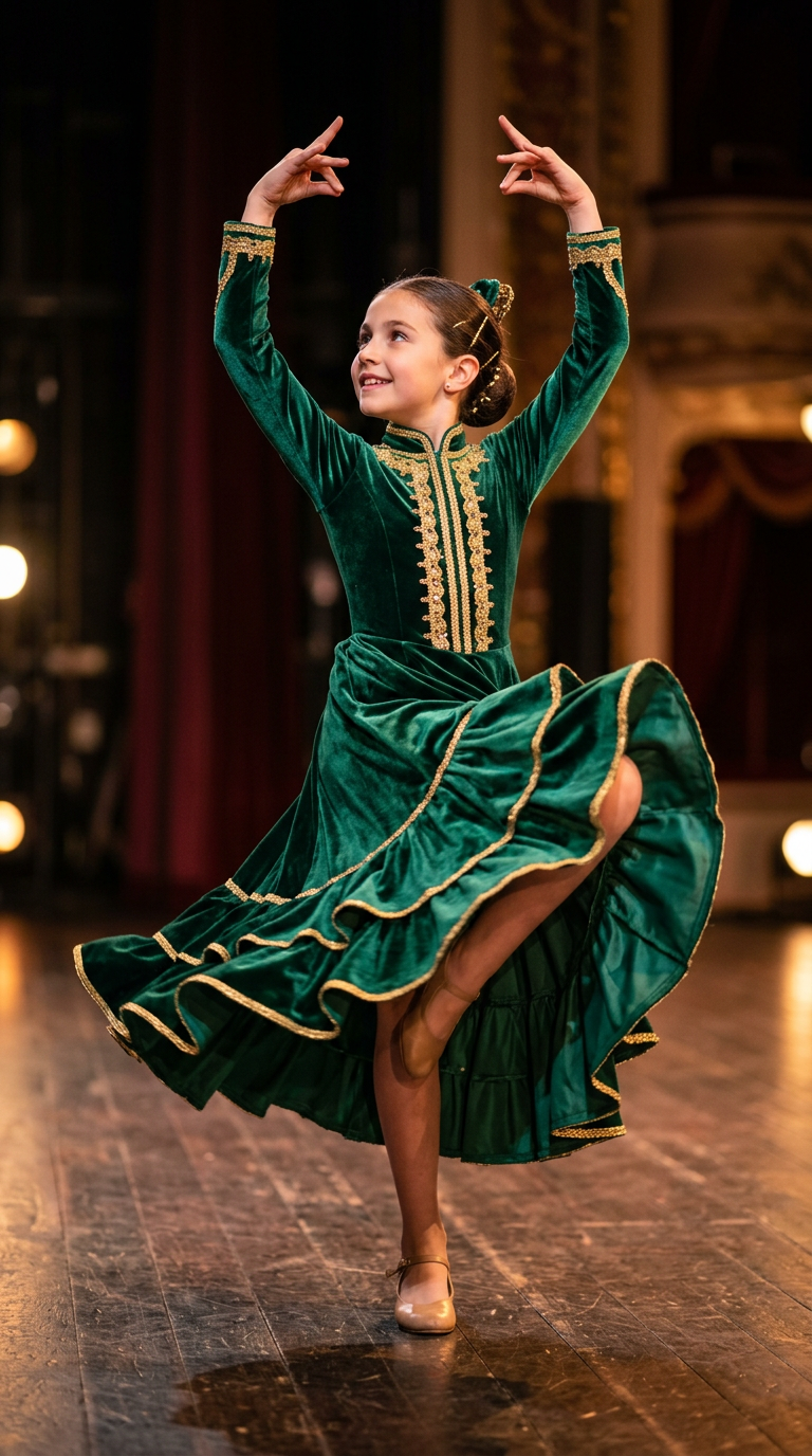 Smeraldo Carattere — costume da danza per bambina, atelier Wanda Bellotti