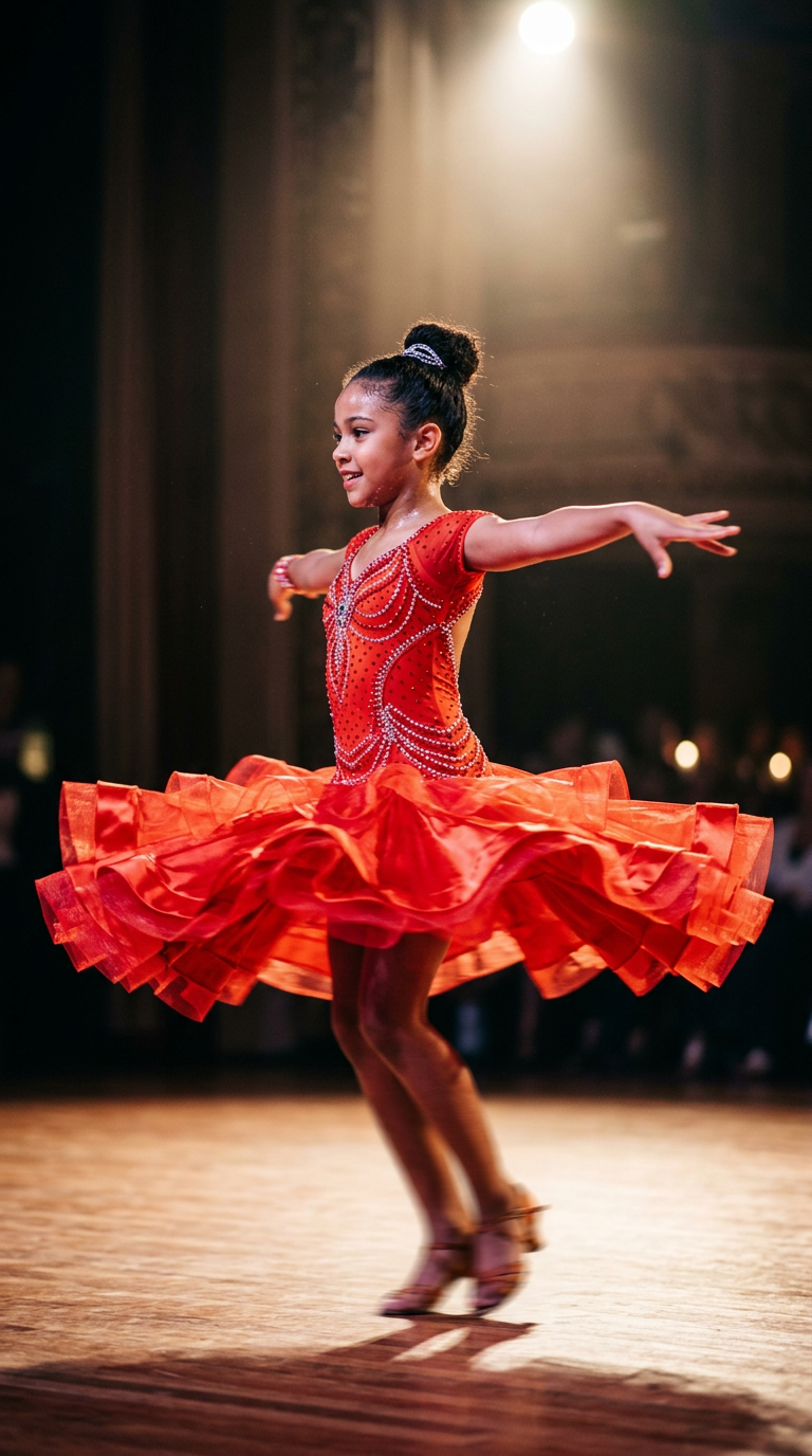 Rosso Latino — costume da danza per bambina, atelier Wanda Bellotti