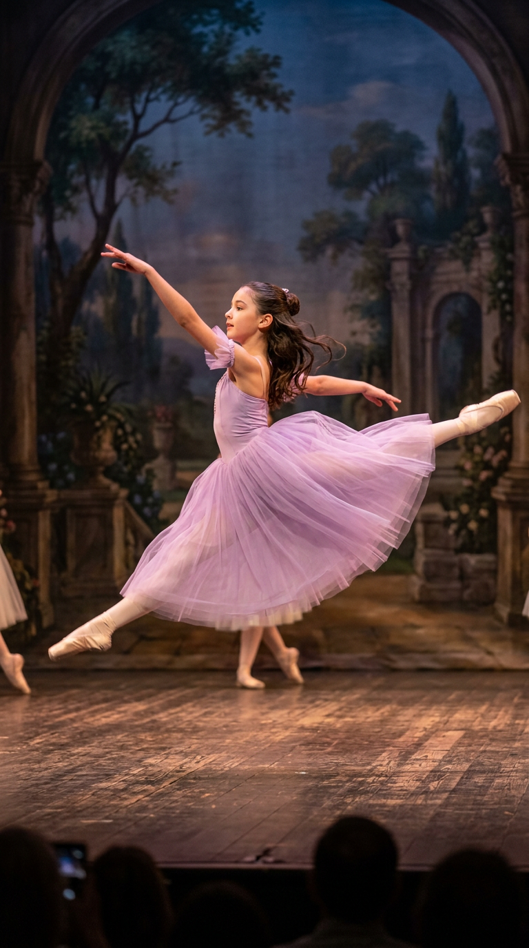 Lilla Romantico — costume da danza per bambina, atelier Wanda Bellotti