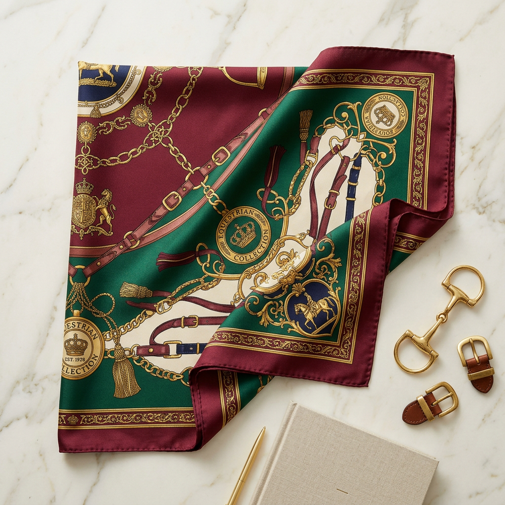 Equestrian Rubino — foulard in seta con stampa couture Wanda Bellotti
