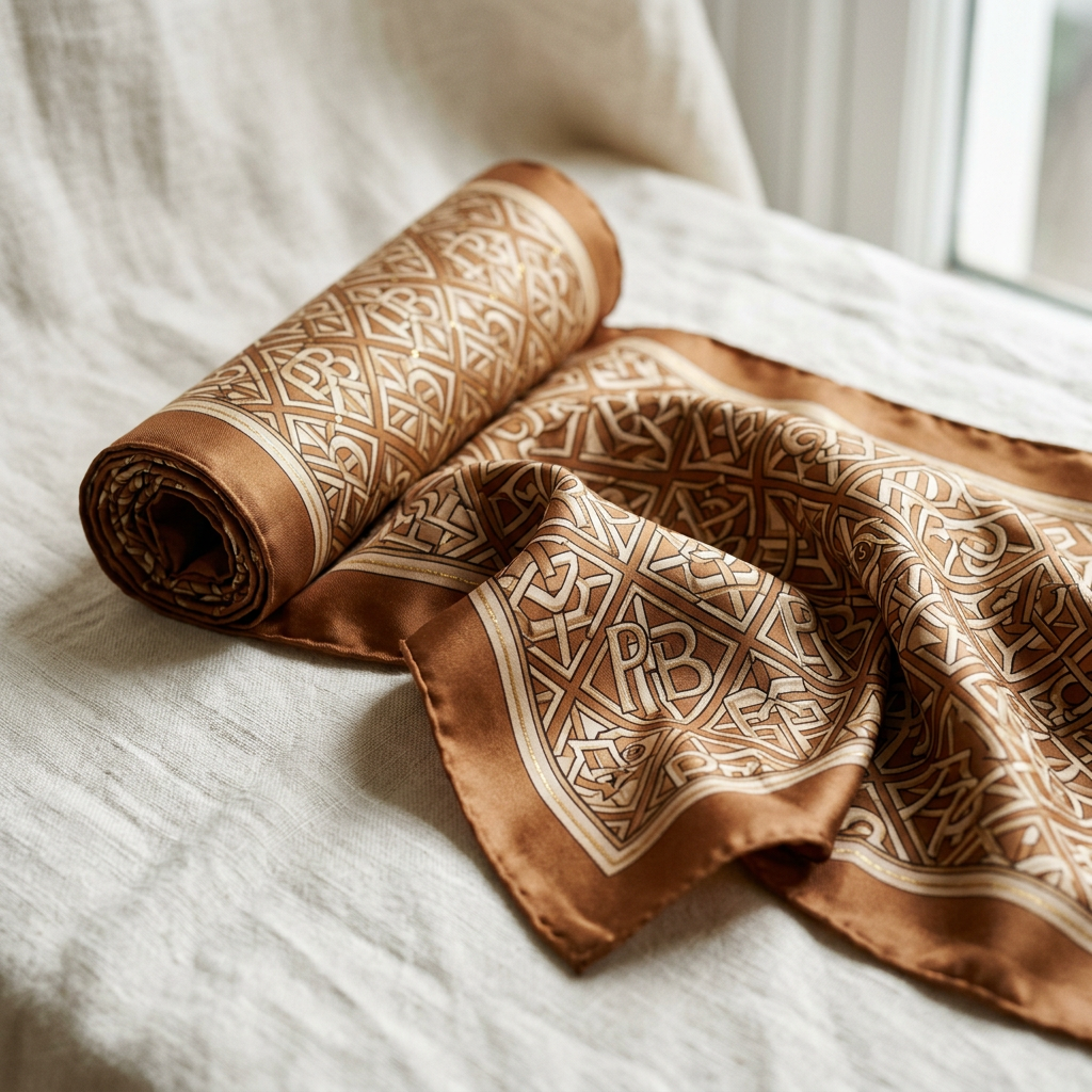 Monogram Caramello — foulard in seta con stampa couture Wanda Bellotti