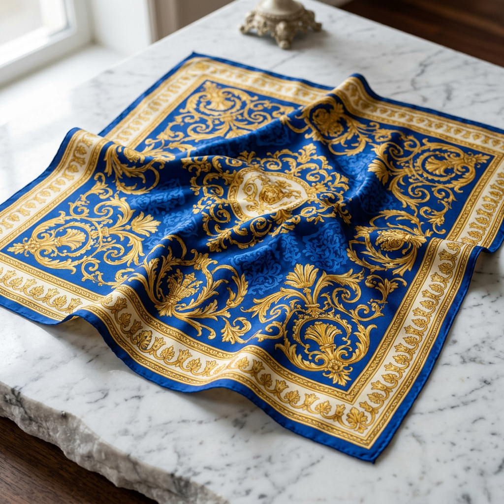 Barocco Blu — foulard in seta con stampa couture Wanda Bellotti