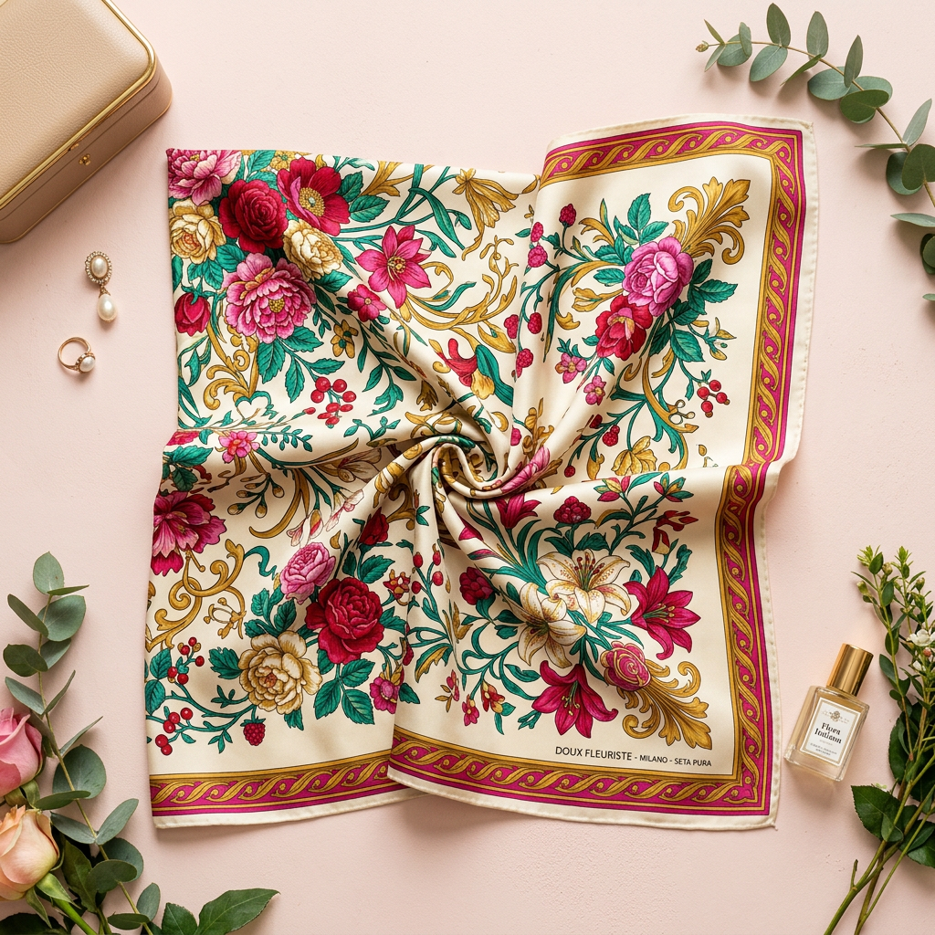 Fleuriste — foulard in seta con stampa couture Wanda Bellotti