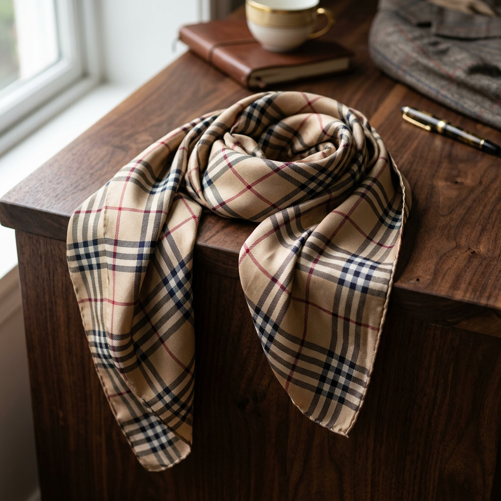 Tartan Beige — foulard in seta con stampa couture Wanda Bellotti