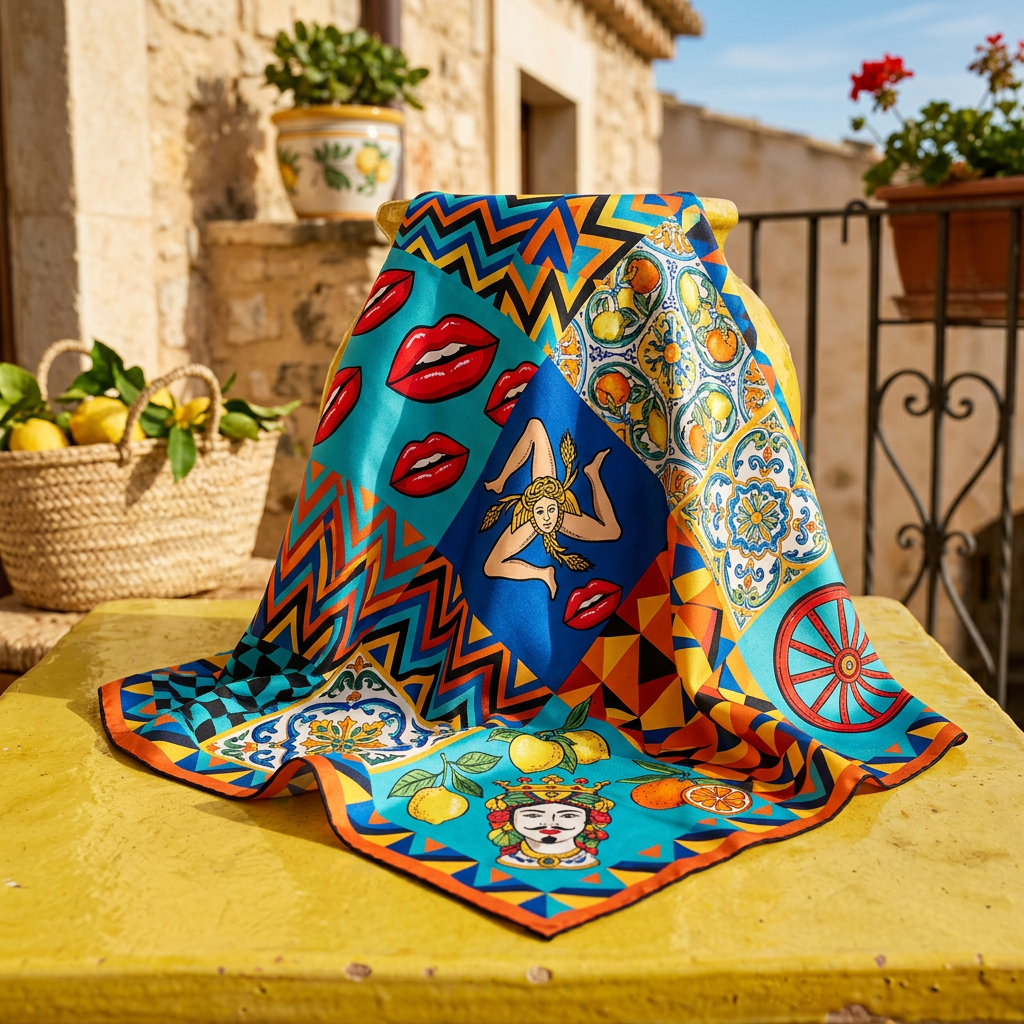 Sicilia Pop — foulard in seta con stampa couture Wanda Bellotti