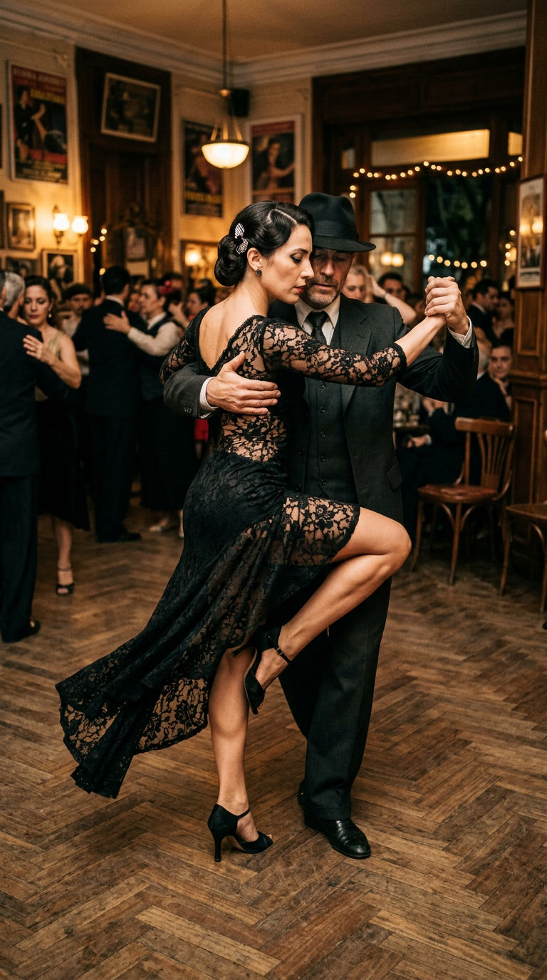 Pizzo Notturno — abito da tango su misura, atelier Wanda Bellotti